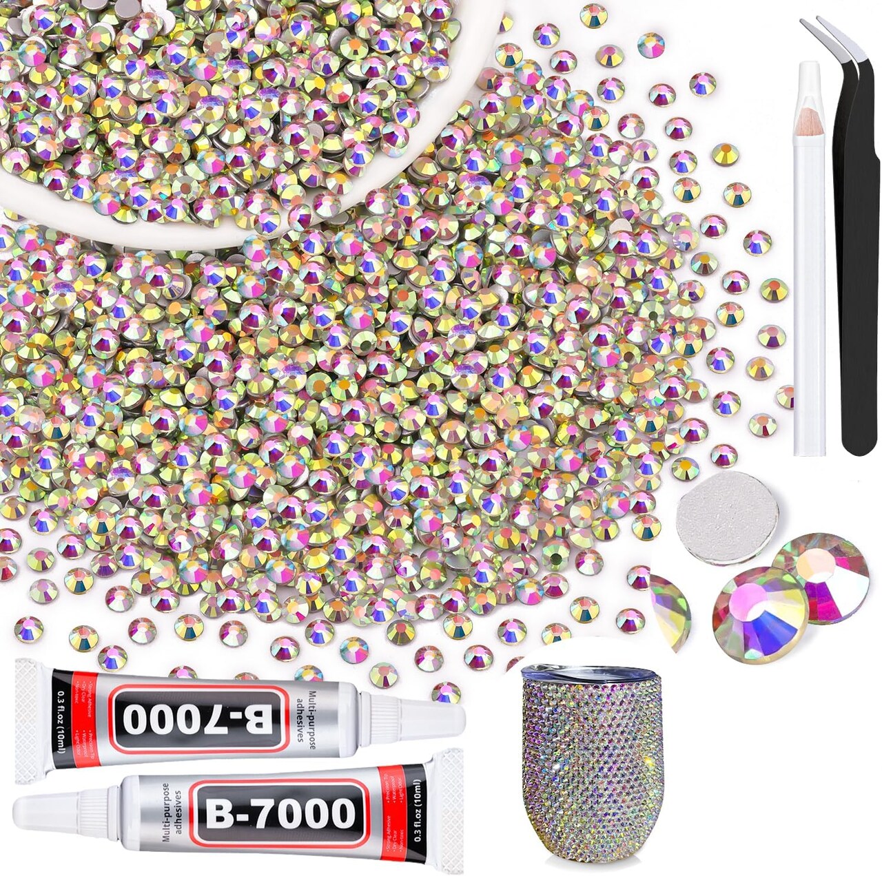 2000PCS SS12/3mm Flatback Crystal AB Rhinestones with 2Pcs Glue